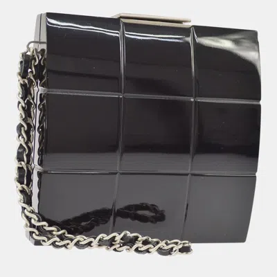 Pre-owned Chanel Cc Choco Bar Chain Party Clutch Bag Black Plastic Leather