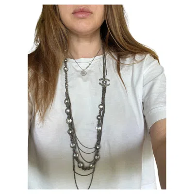 Pre-owned Chanel Cc Choker Necklace Metal With Faux Tahiti Pearls And Beads. In Multi