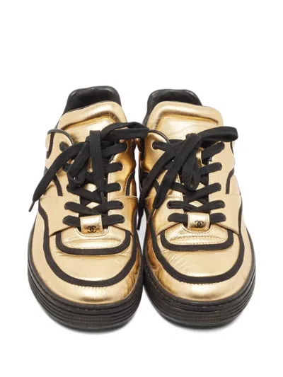 Pre-owned Chanel Cc Chunky Leather Sneakers In Gold