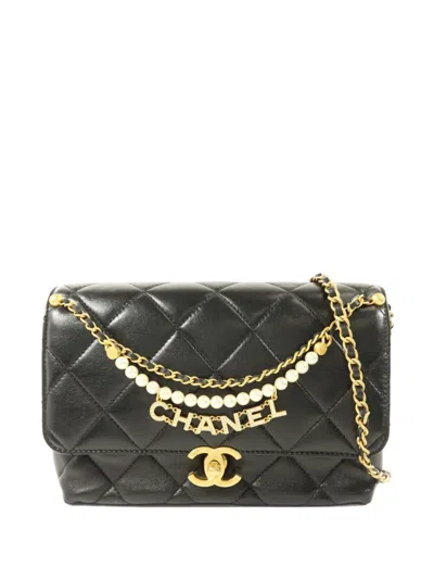 Pre-owned Chanel Cc Classic Flap Chain-strap Quilted Lambskin Shoulder Bag In Black