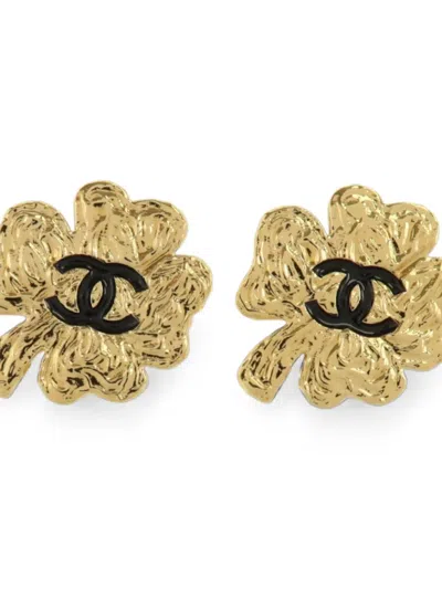 Pre-owned Chanel Cc Clover Earrings In Gold