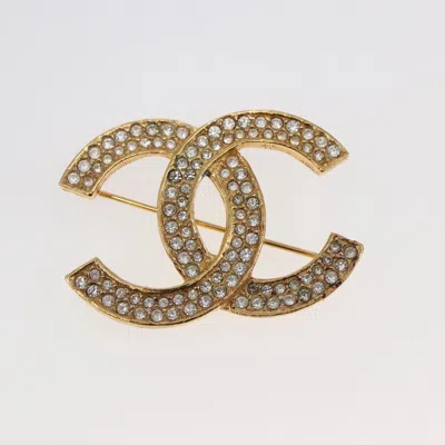 Pre-owned Chanel Cc Coco Brooch Metal And Rhinestone Metal Brooch Jewelry () In Gold