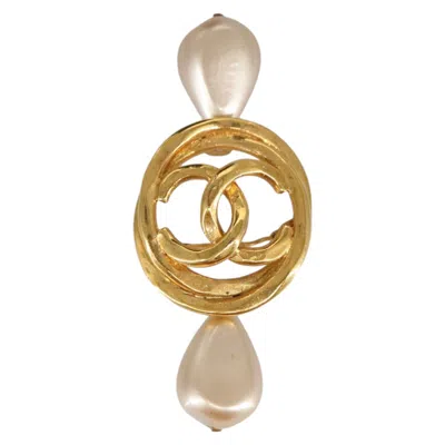 Pre-owned Chanel Cc Coco Brooch Metal With Faux Pearls And Crystals Metal Brooch Jewelry () In Gold