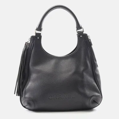 Pre-owned Chanel Cc Coco Logo Black Calfskin Shoulder Tote Bag