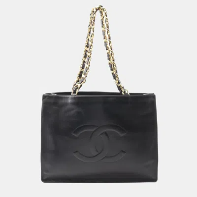 Pre-owned Chanel Cc Coco Mark Jumbo Black Calfskin Chain Shoulder Bag Ghw