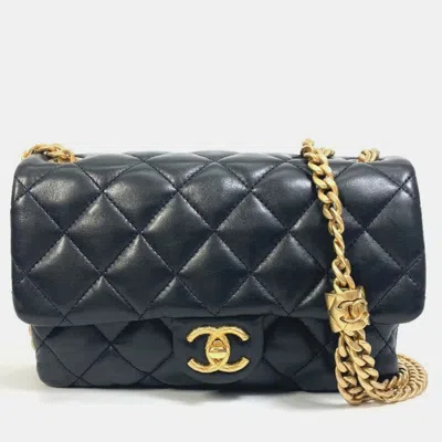 Pre-owned Chanel Cc Coco Mark Matelasse Black Lambskin Chain Bag