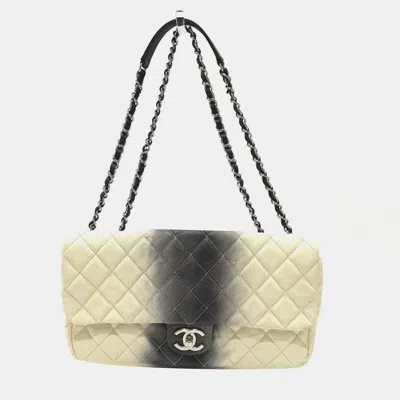 Pre-owned Chanel Cc Coco Mark Matelasse Quilted Chain Bag W Shoulder Caviar Skin White