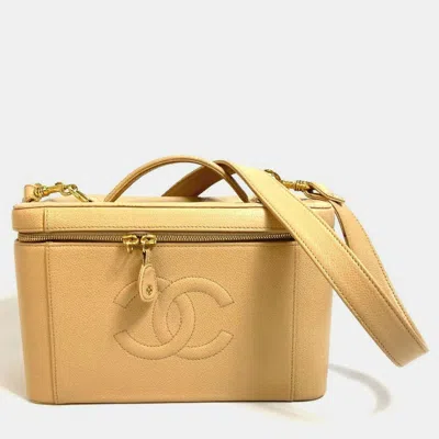 Pre-owned Chanel Cc Coco Mark Vintage Beige Caviar Skin 2-way Handbag Shoulder Bag In Sand