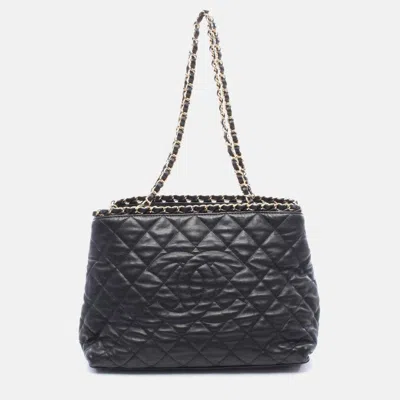 Pre-owned Chanel Cc Coco Matelasse Black Leather Chain Shoulder Tote Ghw