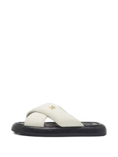 Pre-owned Chanel Cc Criss-cross Flat Sandals In White
