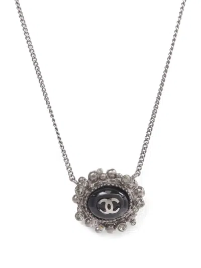 Pre-owned Chanel Cc Crystal And Stone Necklace In Silver