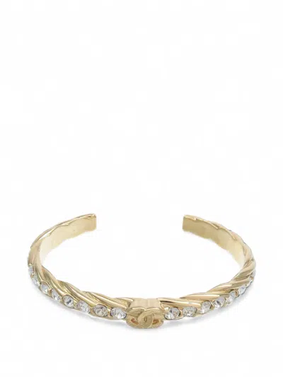 Pre-owned Chanel Cc Crystal Bangle In Gold