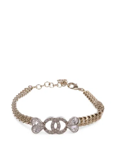 Pre-owned Chanel Cc Crystal Bracelet In Gold