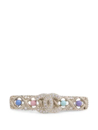 Pre-owned Chanel Cc Crystal Brooch In Gold
