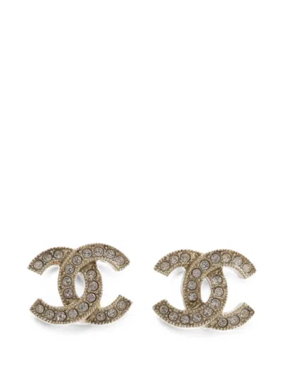 Pre-owned Chanel Cc Crystal Earrings In Gold
