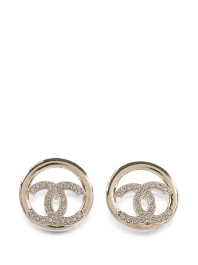 Pre-owned Chanel Cc Crystal Earrings In Gold