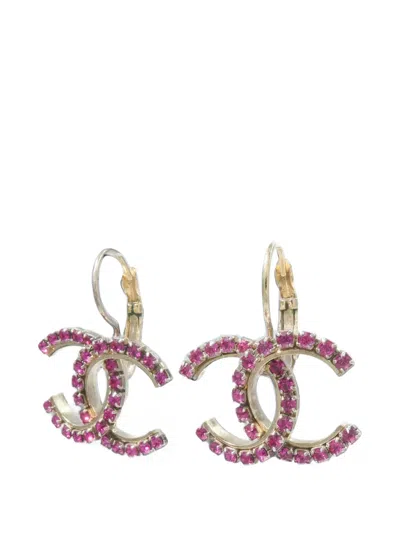 Pre-owned Chanel Cc Crystal Earrings In Gold