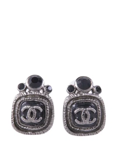 Pre-owned Chanel Cc Crystal Earrings In Silver