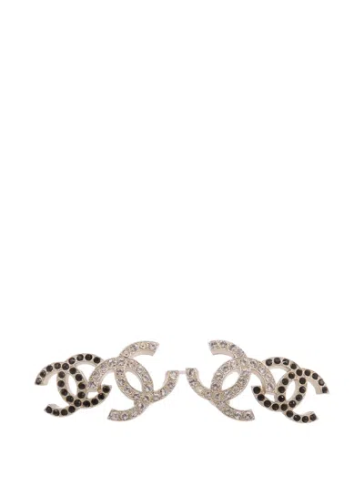 Pre-owned Chanel Cc Crystal Earrings In Silver