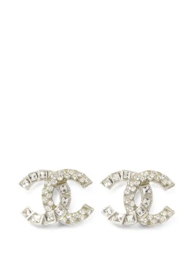 Pre-owned Chanel Cc Crystal Earrings In Silver