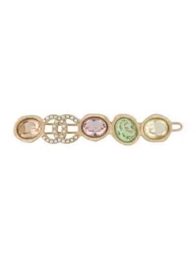 Pre-owned Chanel Cc Crystal Embellished Hair Clip In Gold