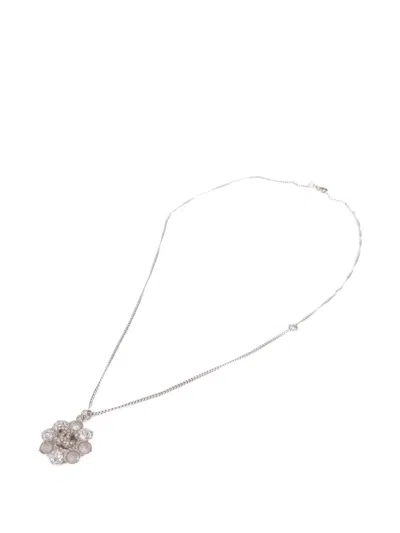 Pre-owned Chanel Cc Crystal Flower Necklace In Silver