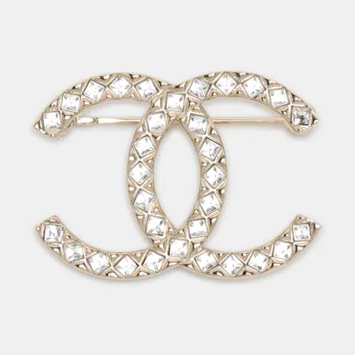 Pre-owned Chanel Cc Crystal Gold Tone Brooch