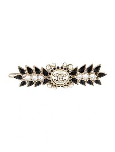 Pre-owned Chanel Cc Crystal Hair Clip In Gold