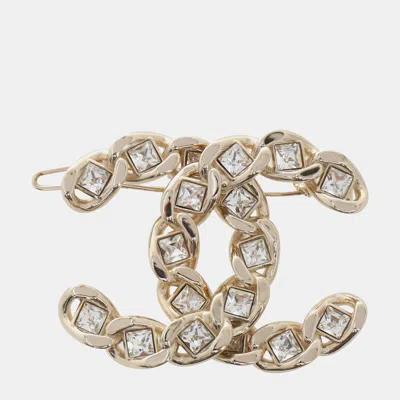 Pre-owned Chanel Cc Crystal Hair Clip In Gold