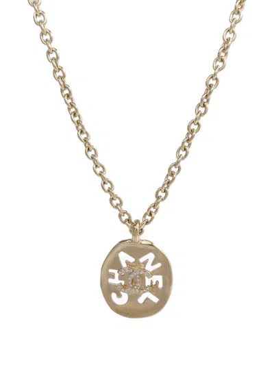 Pre-owned Chanel Cc Crystal Necklace In Gold