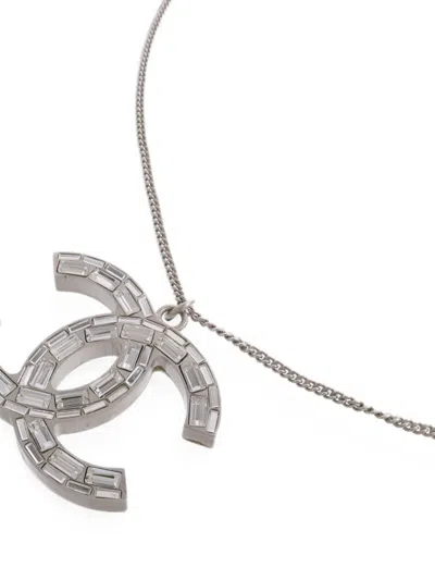 Pre-owned Chanel Cc Crystal Necklace In Silver