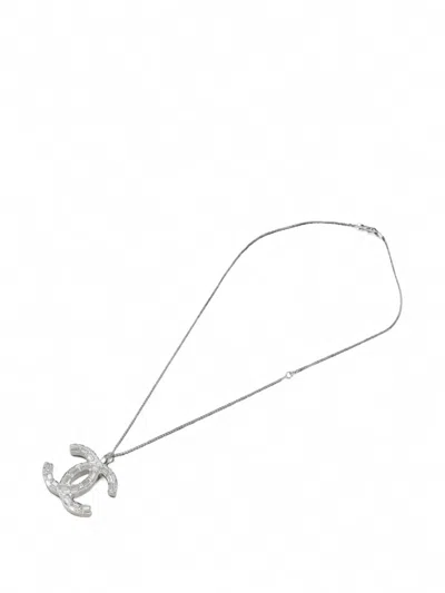 Pre-owned Chanel Cc Crystal Necklace In Silver