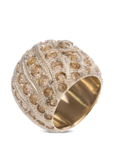 Pre-owned Chanel Cc Crystal Ring In Gold