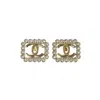 Chanel Cc Crystal Strass Rectangular Stud Earrings Gold