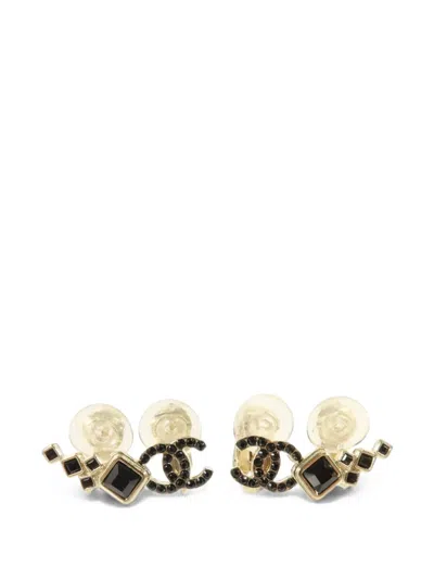 Pre-owned Chanel Cc Crystal-embellished Clip-on Earrings In Gold