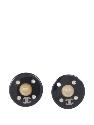 Pre-owned Chanel Cc Crystal-embellished Earrings In Black