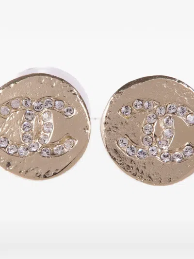Pre-owned Chanel Cc Crystal-embellished Earrings In Gold