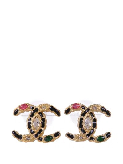 Pre-owned Chanel Cc Crystal-embellished Earrings In Gold
