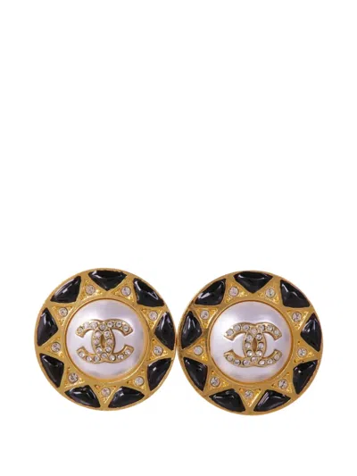 Pre-owned Chanel Cc Crystal-embellished Earrings In Gold