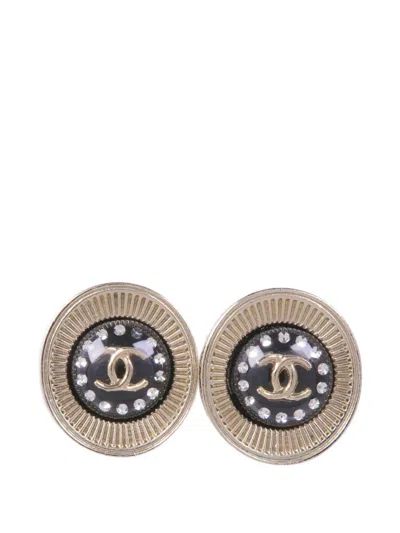 Pre-owned Chanel Cc Crystal-embellished Earrings In Gold
