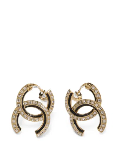 Pre-owned Chanel Cc Crystal-embellished Earrings In Gold