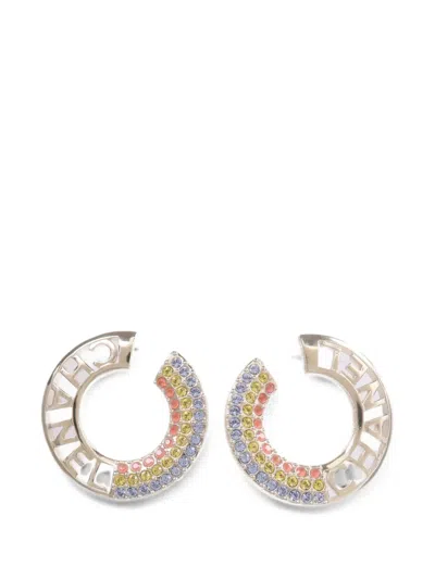 Pre-owned Chanel Cc Crystal-embellished Earrings In Gold