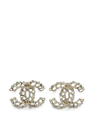Pre-owned Chanel Cc Crystal-embellished Earrings In Gold