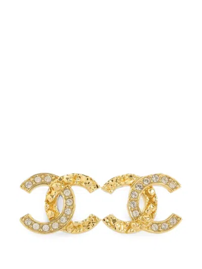 Pre-owned Chanel Cc Crystal-embellished Earrings In Gold