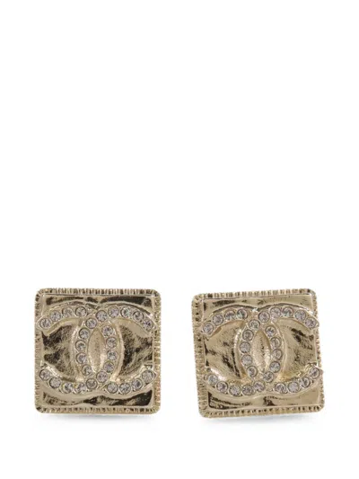 Pre-owned Chanel Cc Crystal-embellished Earrings In Gold