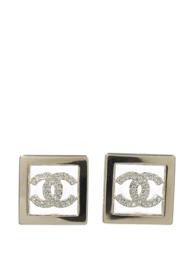 Pre-owned Chanel Cc Crystal-embellished Earrings In Gold