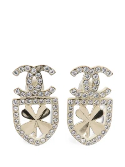 Pre-owned Chanel Cc Crystal-embellished Earrings In Gold