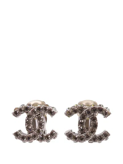 Pre-owned Chanel Cc Crystal-embellished Earrings In Silver