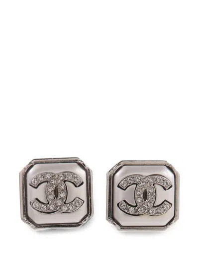 Pre-owned Chanel Cc Crystal-embellished Earrings In Silver