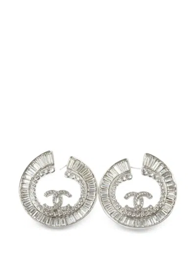 Pre-owned Chanel Cc Crystal-embellished Earrings In Silver